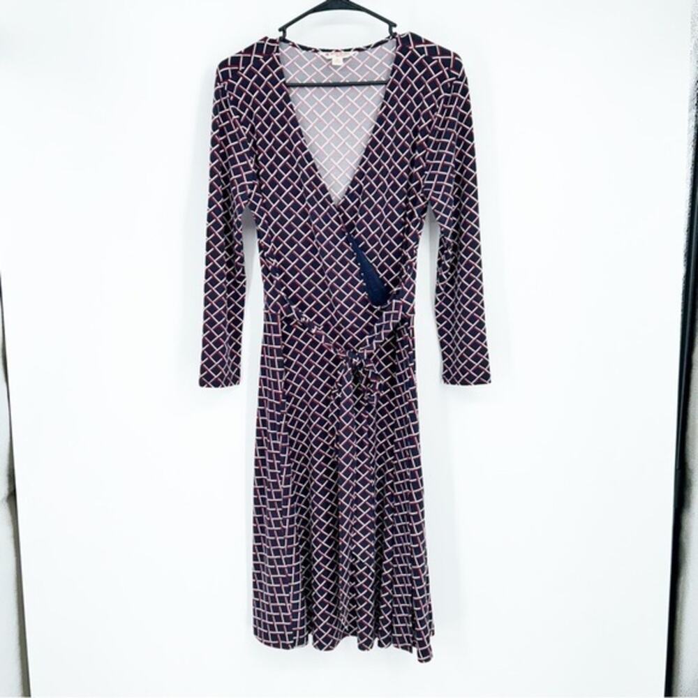 Brooks Brothers Red Fleece Navy & Red Check Wrap Dress Sz M Business Casual - Picture 1 of 5
